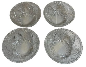 Malaysian Pressed Glass Fleur De Lis Patterned Bowl Set 4pc (K)