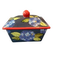 Droll Ceramic Casserole With Lid With Hydrangea Motif.
