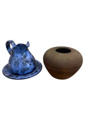 Small Ceramic Pitcher And Bowl And A Ceramic Bowl. (L)