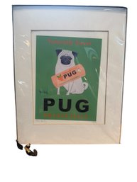 Signed Ken Bailey Pug Print Along With Blown Glass Tiny Pug On A Boat. (L)