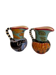 Droll Designs Ceramic Pitchers With One A Black Lab Dog And The Other. Tiger. (D)