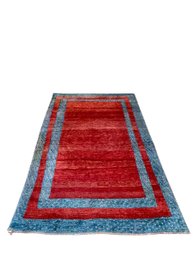 Hand Knotted Blue & Red Wool Rug (K)