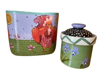 Droll Design Oval Rooster Jar, Covered Canister (K)