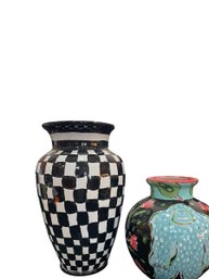Droll Designs Checkered Vase & /tulip Monster Vase (k)