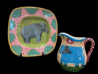 Droll Designs Elephant Plate  & Pitcher (K)