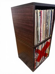 Wooden Storage And Top Shelf Of 63 Assorted Vinyl Records B (LR)