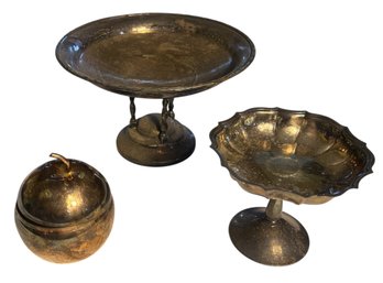 Silver Plated Compotes & Lidded Apple Dish (K)