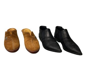 L.A.M.B Leather Booties 5.5, Cole Haan Sued Mules 7.5 (MB)