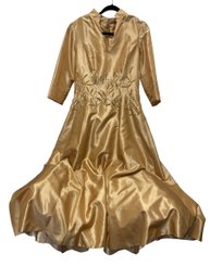 Gold Satin Embellished Hand Stitched Dress (Br1)