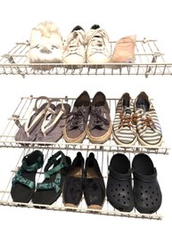 9 Pairs Of Shoes/slippers New Ballet Slippers 6B, Sperry, Teva, Crocs, Tory Burch, Vince  Sizes 6 (BR2)