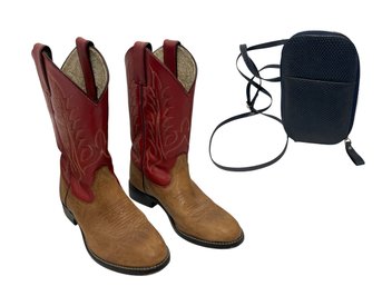 Tony Lama Childrens Cowboy Boots 4, Navy Phone Crossbody Bag (bsmt)