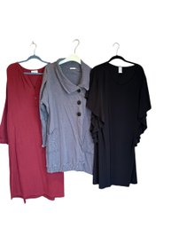 Red Dress  Lg, Black Dress Lg, Gray Swea. Xl.  (Bsmt)
