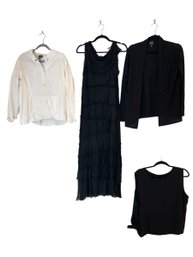 Eileen Fisher White Jacket XL, Sweater M And Tank Top XL, Black Silk Dress M (bsmt)