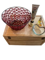 Beaded Basket With Glass Trinket Dish, A La Maison Creme, La Mer Renewal Oil, Flowerbomb Perfume (BR2)