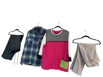 Margaret Winters Sweater XL, Quicksilver Flannel XL, Chicos & A New Day Pants L & M (bsmt)