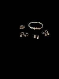 Sterling Bracelet With 3 Sterling Earrings And 1 Sterling Locket (BR2)