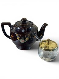 Vintage Japanese Teapot And Condiment Jar (D)