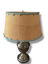 Vintage Brass Table Lamp With Woven Shade Works! (LR)