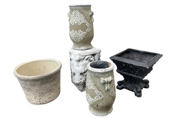 Planters, Ceramic Vase Pair, Lion Stand