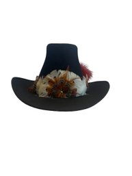 Miller Bros. Western Black Felt Cowboy Hat With Decorative Feather Hatband
