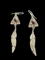 Sterling Silver 950 & Red/purple Stone Earrings