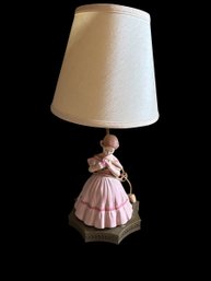 Holland Mold Hand Painted Ceramic Figurine Attached To A Metal Lamp