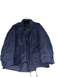 Navy Blue Lined Hooded Mens Coat (lr)