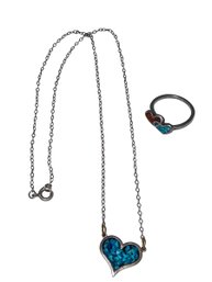 Sterling & Stone Inlay Ring & Necklace