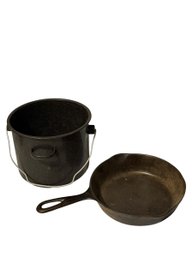 No. 5 Cast Iron Pan & Black Enamel Pot