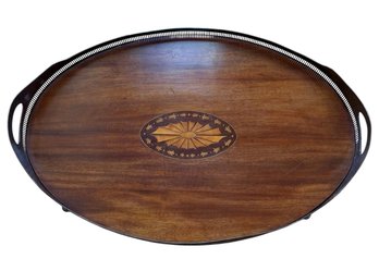 Wooden Inlay & Silver Plate Oval Tray (K)