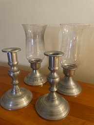 2 Pairs Of Pewter Candlesticks