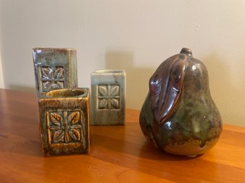 Ceramic Candlesticks  & Pear