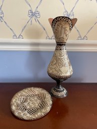 Etched Copper Vase & Wall Plate