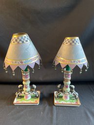 Pr Of Porcelain Candlesticks Dog Motif    (L)