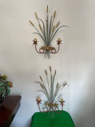 Pr Of Metal Wheat Sconces