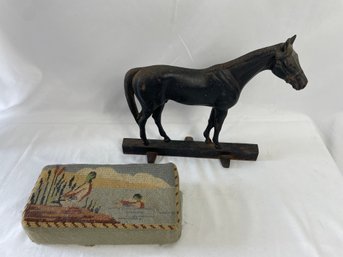 Cast Iron Horse Doorstop, Needlepoint Door Stop (l)
