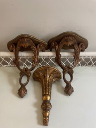 Gold Painted Wooden Hanging Shelves