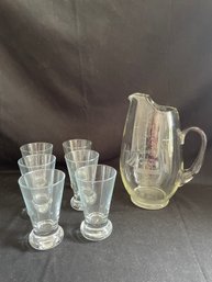 Nautical Etched Glass Pitcher, 6 Drinking Glasses