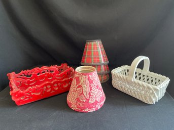 Wooden Tray, Ceramic Basket, 5 Chandelier Shades