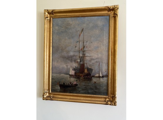 Original Oil On Canvas Framed Ships Painting Signed P. J. Clays
