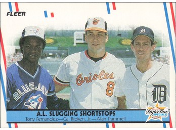 1988 Fleer #635 A.L. Slugging Shortstops (Tony Fernandez / Cal Ripken, Jr. / Alan Trammell) SSS
