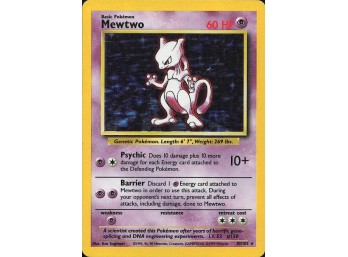 Vintage Pokemon 1999 Holo Rare Base Set Mewtwo