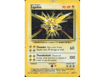 Vintage Pokemon 1999 Holo Rare Base Set Zapdos