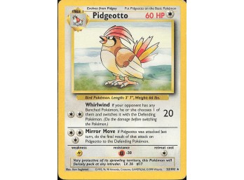 Vintage Pokemon 1999 Rare Base Set Pidgeotto