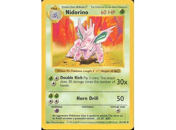 Vintage Pokemon 1999  Base Set (Shadowless) Nidorino