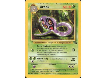 Vintage Pokemon 1999  Fossil Arbok