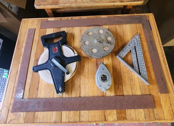 Lot Of Measuring Layout Tools Framing Square Rafter Speed Square Chalk Line Reel Tape