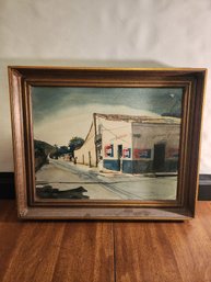 Juan Ramirez 1978 Street Scene Oil Painting Framed Pepsi Store Sign