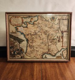 Vintage French Wine & Cheese Map Print Framed Pais De Cocagne Pictorial Map