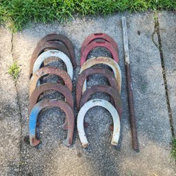 Vintage Forged Steel Pitching Horseshoes Lot With Stake